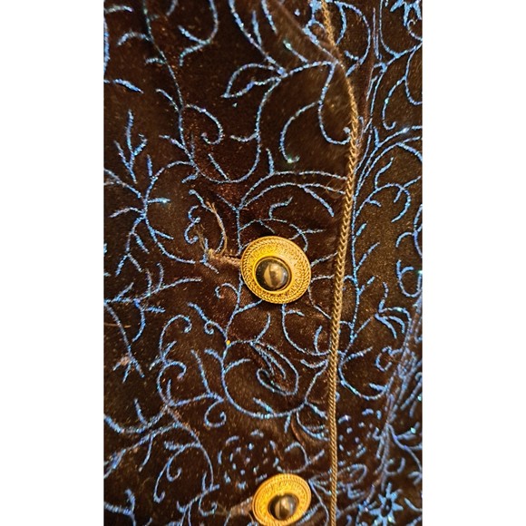 NWT Patra Black and Blue Velvet Paisley Print VTG Tuxedo Blazer Size 16 - Picture 4 of 8